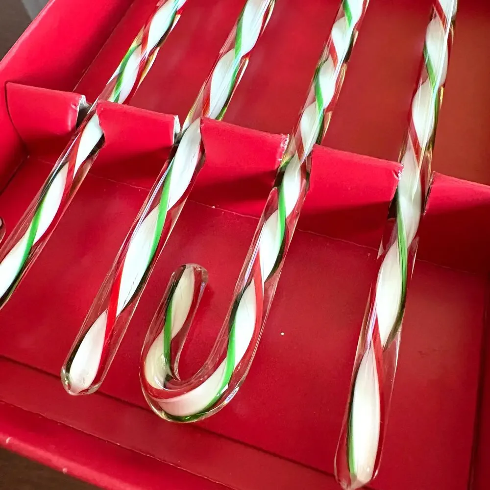 Vintage Pier 1 Glass Candy Cane Swizzle Sticks Set of 4 Christmas Stirrers